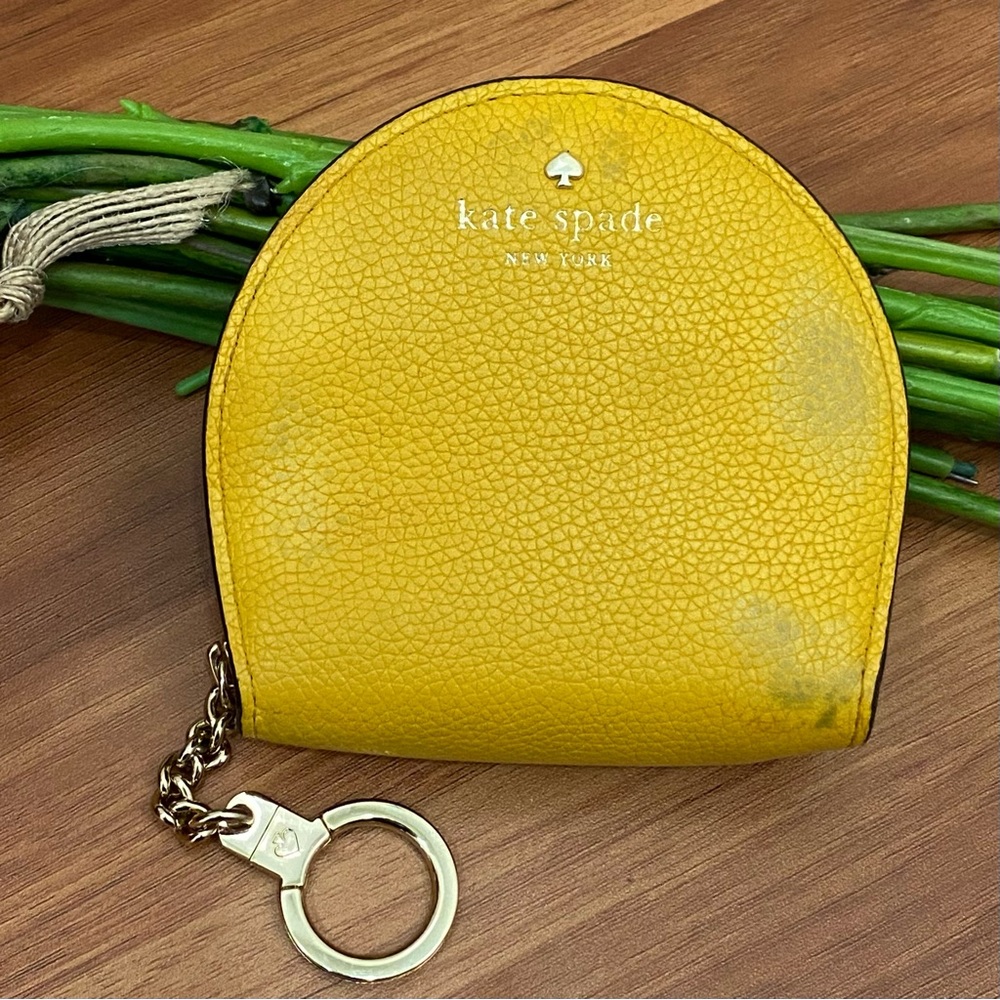 KATE SPADE Jackson Half Moon Yelow Mustard Leather Coin Purse Wallet